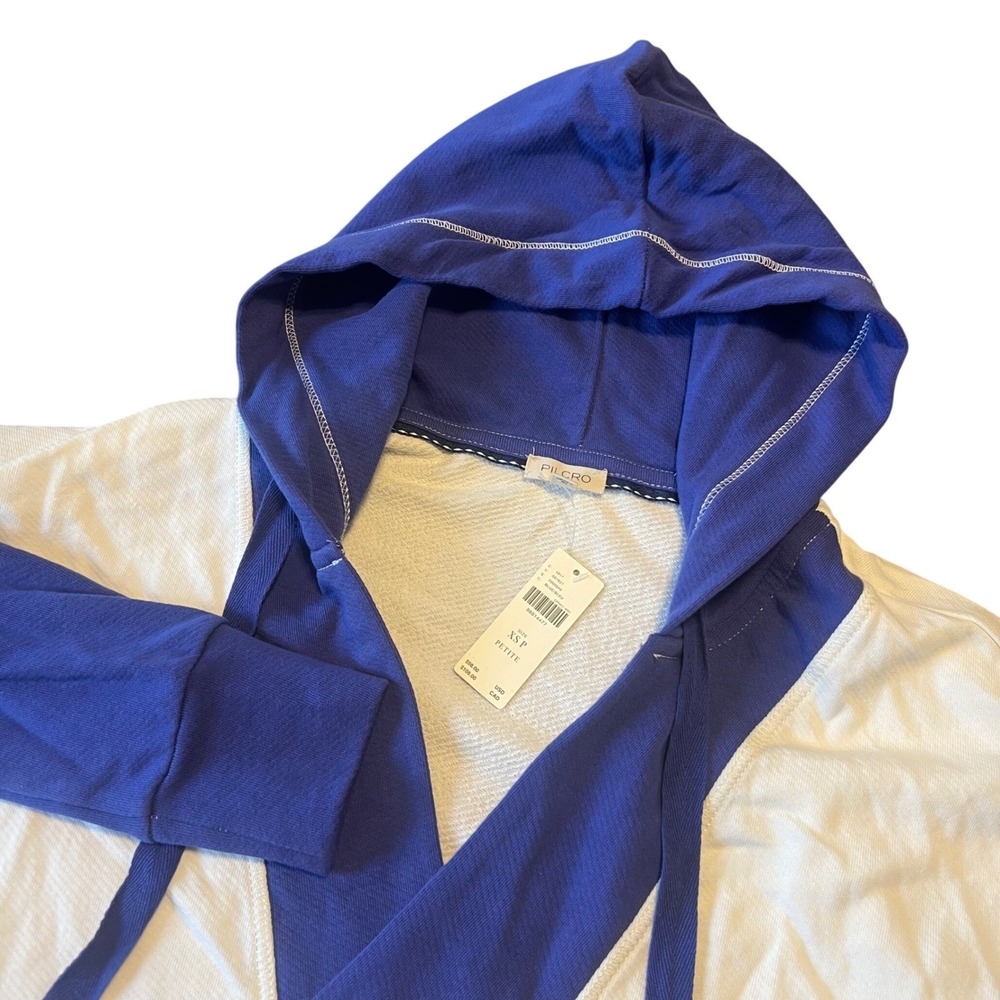 NWT Pilcro Women's XS P Hoodie Blue White Colorblock Cotton V-Neck Pullover